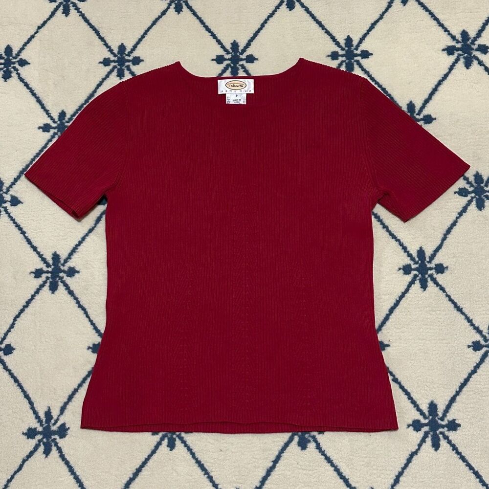 Talbots Petites Vintage 90s Silk Ribbed Knit Short-Sleeve Top